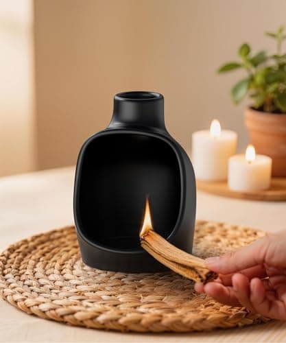 Kitcroet Palo Santo Holder - Modern Chiminea Incense Burner for Yoga, Meditation, and Anxiety Relief - Wood Sticks Dish, Sage Ash Catcher, SArchitectural Square & Organic Round, Cone Burner - Tower - Thumbnail 5