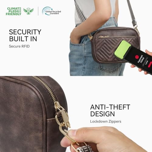 BOSTANTEN Quilted Crossbody Bags for Women Vegan Leather Purses Small Shoulder Handbags with Wide Strap Coffee - Thumbnail 3