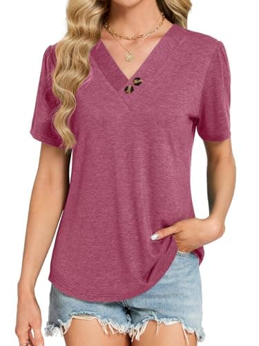 VUTRU Womens Summer Tops and Blouse Cute Short Sleeve Shirts Dressy Business Tunic Loose Fit Work Casual Plus Size Clothes, Dark Purple XL - Thumbnail 2