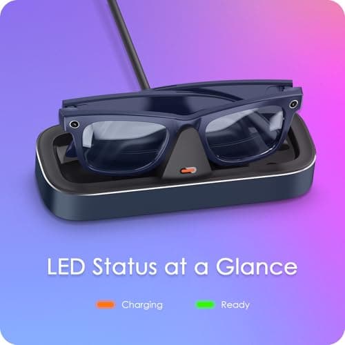 Charging Station for Meta Ray-Ban Glasses - Wayfarer, Skyler, Headliner & Oakley Meta HSTN Charger with LED Indicator (Blue) - Thumbnail 4