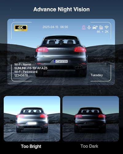 Dash Cam Front and Rear, 4K+2K Recording Dash Camera for Cars, Night Vision with WDR, 170° Wide Angle, 5.8G/2.4G Dual Wi-Fi, 64GB Card, Built-in GPS, G-Sensor Emergency Lock, 24H Parking Monitor - Thumbnail 2