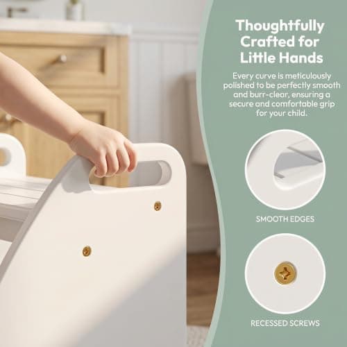 Step Stool, Two Stepping Stool 300lbs Capacity, with Non-Slip Handles and Pads,Bamboo Step Stool for Bathroom Sink, Perfect Natural Wooden Step Stool for Kitchen - Thumbnail 4