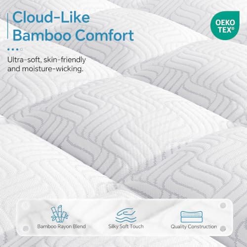GHLPECYO 3 Inch Extra Thick Queen Size Mattress Topper, Cloud-Like Pillow Top Mattress Pad with Bamboo Viscose & Memory Foam Filling, 18‘’ Deep Pocket Bed Topper, Breathable Air Mesh Sides, White-grey - Thumbnail 2