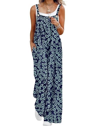 YESNO Casual Wide Leg Jumpsuits for women Summer Boho Bib Pants Overalls Floral Print Pleated Rompers with Pockets XL PZL CR482 - Image 1