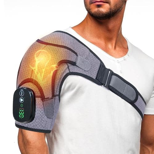 Shoulder Heating Pad, Cordless Electric Heating Pad for Shoulders with 3 Vibration Mode, 3 Heat Adjustable, Portable Heated Wrap for Shoulder Pain Relief, Chrismas Birthday Gift for Women Men