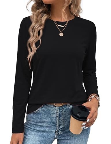 LaGracia Cotton Tshirts for Women Crewneck Long Sleeve Shirts Soft Casual Basic Lightweight T Shirt Tops Spring Fall Trendy Outfits 2026 Black 2XL - Image 1