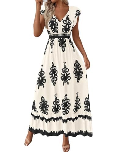 BTFBM Summer Dresses for Women Beach Fashion Floral Short Sleeve V Neck Boho Long Wedding Guest Maxi Dress Spring(Floral Multicolored Green,X-Large) - Image 1