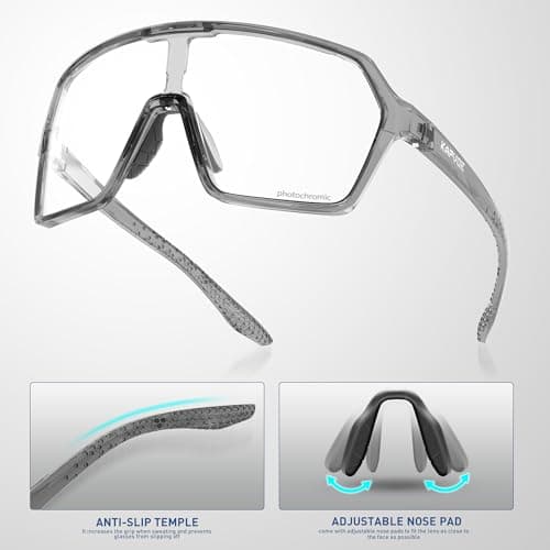 KAPVOE Photochromic Cycling Glasses Men Mountain Bike Glasses Women Clear MTB Sports Sunglasses TR90 Biking Goggles Transition Bicycle Glasses Triathlon Running UV Protection Black - Thumbnail 4