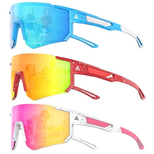 QALLY 3 Pack Kids Sunglasses Youth Baseball Sunglasses for Boys Girls Age 4-14, Cycling Softball Running UV400 Protection Sports - Image 1