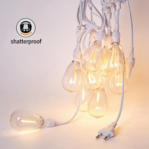 ATHSOOBZ 48FT LED Outdoor String Lights with 15 Edison Shatterproof Bulbs, Weatherproof Strand, Commercial Grade Patio Lights, Decorative for Garden or Patio, Warm White - Thumbnail 2