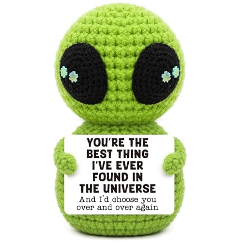 OCCdesign Gifts for Husband Him Her Father‘s Day Appreciation Gifts for Couples for Boyfriend Girlfriend Birthday Presents for Wife Positive Alien Handmade Crochet Gift with Card - Image 1