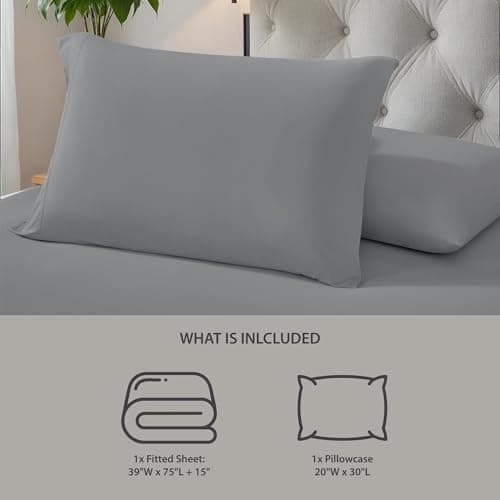 Regency Heights Twin Sheet Sets 2 Piece, Cooling Spandex Sheet,Fade Resistant Fitted Sheet & Pillowcases, All Elastic Fits Up to 15" Mattress,Breathable & Moisture-Wicking for Hot Sleepers, Gray - Thumbnail 6