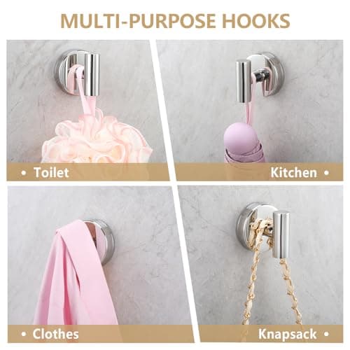 MNGD Towel Hooks Shower Suction Hook Towel Hanger for Bathroom Hanging Coat, Robe, Removable Wall Mounted Hook for Bedroom Kitchen Hotel Pool Chrome(4-Pack) - Thumbnail 3