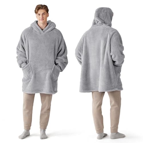 Bedsure Blanket Hoodie, Wearable Blanket Hoodie as Fathers Day Birthday Gifts for Men Dad Boyfriend, Warm Cozy Giant Big Hoodie Blanket Oversized Sweatshirt for Men Dad Husband Adults, Grey - Image 1