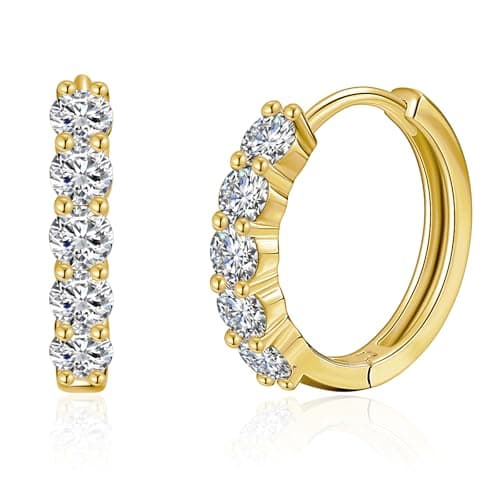 IMOLOVE Huggie earrings for women Ear Cuff Moissanite Stud Earrings Hypoallergenic Sterling Silver with 18K Yellow Gold Plated Earrings-25 - Image 1