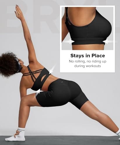 BRXL Strappy Sports Bras with Sewn in Pads Adjustable Spaghetti Strap Padded Cross Back Cut Out Yoga Workout Gym Black - Thumbnail 5