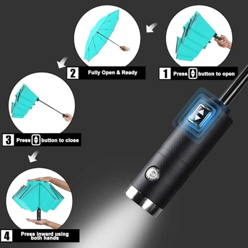 Lejorain Travel Folding Inverted Umbrella - Reverse LED Umbrellas Automatic Open and Close - Reflective Collapsible Reversible Umbrella - Thumbnail 5
