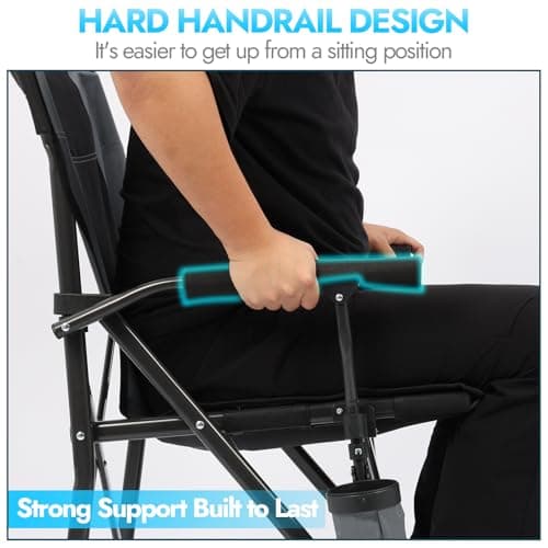 2 Pack Oversized Folding Camping Chair for Adults, Supports 450 LBS Camping Chairs, Heavy Duty Camping Chair with Side Pockets, Foldable Outdoor Chair for Camping, Beach, Fishing, Hiking, Black-Gray - Thumbnail 5