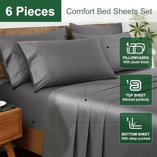 Ivellow 100% Egyptian Cotton Sheets King Size Set - 1200 Thread Count 6 PC 18" Deep Pocket King Size Bed Sheet Set，Durable Hotel Quality Luxury Soft Breathable Grey Cooling Sheet Sets Bedding - Thumbnail 4