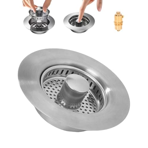 3-in-1 Kitchen Sink Drain Strainer - Pop Up Sink Stopper with Anti-Clogging Basket, Kitchen Gadgets Clearance Sink Accessories, Fits Standard 3-1/2” Openings for Double Bowl Kitchen Sinks