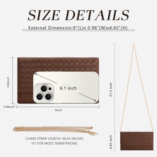 U+U Crossbody Bags for Women, Small Leather Bag with Removable Chain, Card Slots & Phone Pocket - Lightweight Purse Wallet (Brown) - Thumbnail 5