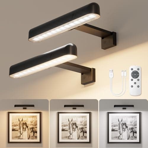 VOLISUN Picture Lights for Wall, Rechargeable Picture Light Battery Operated, 3 Color Temperatures Cordless Picture Light with Remote, Art Lighting for Paintings, Gallery, Portrait, 2 Pack (Black) - Image 1
