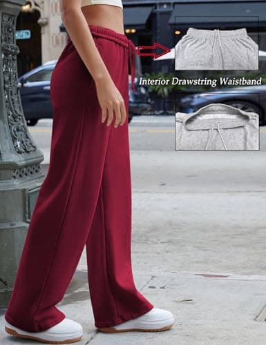 HeSaYep Women's Baggy Wide Leg Sweatpants Straight Leg Trousers Drawstring Elastic Waist Low Rise Active Sweat Pants Red L - Thumbnail 2