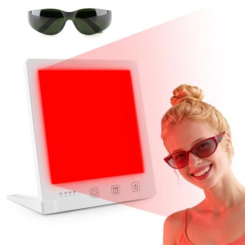 Red LED Light Therapy Lamp for Face, 5-Color Facial Beauty Device with 630nm & 850nm Near Infrared Red Light Therapy for Desk with Adjustable Stand, Timer and Protective Glasses, Home and Travel Use