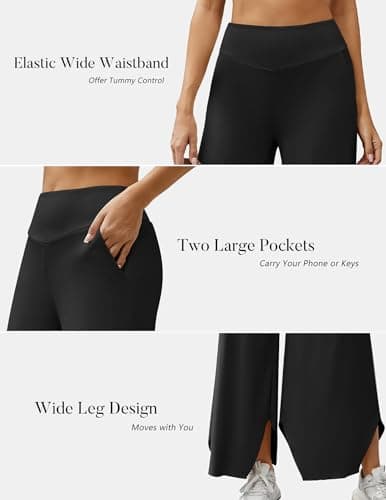 LOOKBOHO Women's Wide Leg Pants Flowy High Waist Palazzo Lounge Pant Loose Casual Stretch Yoga Pants with Pockets Black L - Thumbnail 6