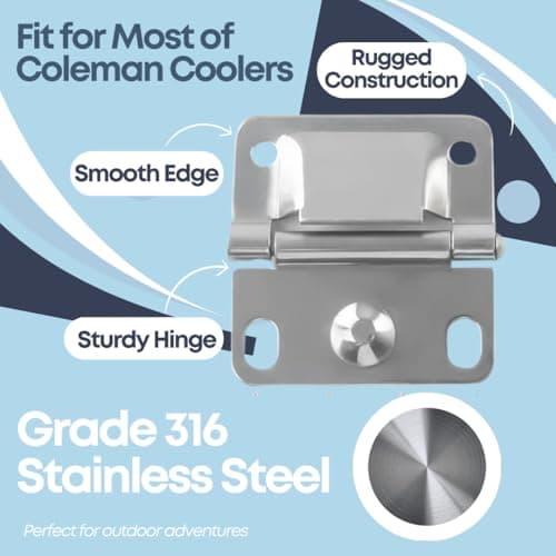 Cooler Stainless Steel Hinges Replacement with Screws for Coleman Ice Chest Coolers, 316 Stainless Steel, 2 Pack - Thumbnail 3