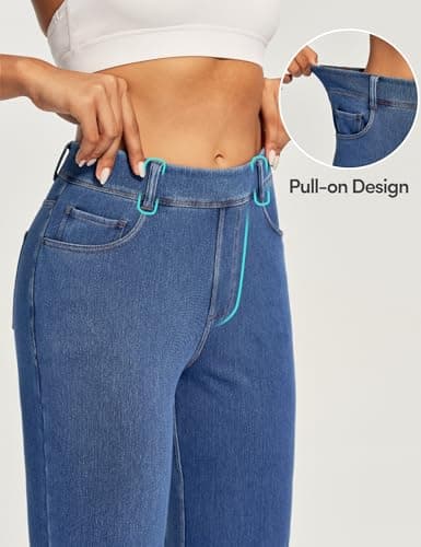 IUGA Straight Leg Jeans for Women Stretchy Pull On Sweatpant Jeans Women High Waisted Bootcut Jean Trendy Denim Pants Light Blue - Thumbnail 5