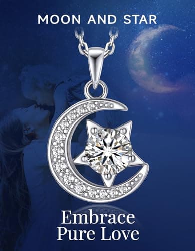 MomentWish Moissanite Necklace for Women, 1 Carat Simulated Moissanite Necklace for Her 925 Sterling Silver Pendant Anniversary Birthday Christmas Gifts for Mom Wife Girlfriend-Crescent - Thumbnail 4