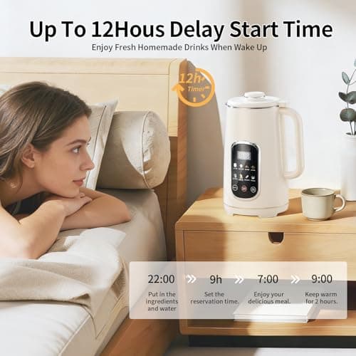 Kuhuz Nut Milk Maker,42oz Plant Based Milk Machine For Homemade Almond/Oat/Soy,10-in-1 Countertop Blender With Juice/Milkshake/Food Processor/Boil Water,Delay Start/Keep Warm/Self Cleaning,White - Thumbnail 5