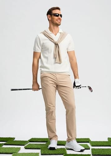 Pudolla Dress Pants for Men Golf Pants Stretch Work Dress Comfy Pants 34 Lightweight Quick Dry Casual Slacks Trousers(Khaki 33Wx34L) - Thumbnail 3