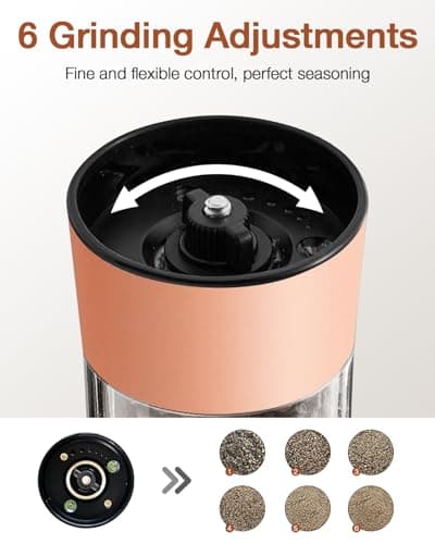 Gravity Electric Salt and Pepper Grinder Set with USB-C Charging Base,Rechargeable Automatic Stainless Steel Pepper Mill Grinder with LED Light, 2pack+Peach Orange (Peach Orange) - Thumbnail 5