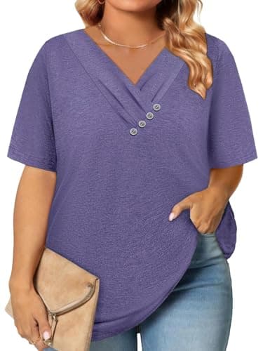 Womens Summer Spring Boho Tops Plus Size Clothes for Women Fashion Clothing Trendy Oversized Tshirts Short Sleeve V Neck T Shirts Blouses Dressy Casual Loose Tunics Easter Vacation Teacher Outfits 2XL - Image 1