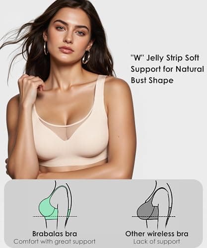 Brabalas Wireless Bras for Women (34C-42DD), Extremely Comfortable Seamless Bra Mesh Bralettes Adjustable Straps Everyday Bra 40C Nude - Thumbnail 2