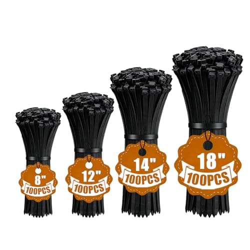 YUZE-WZDQ Zip Ties Black Cable Ties Heavy Duty with 50 LBS，400 Pack Assorted Sizes 8+12+14+18 Inch,Industrial Plastic Ties With Self-Locking Adjustable More Durable Nylon Tie Wraps for Indoor Outdoor - Image 1