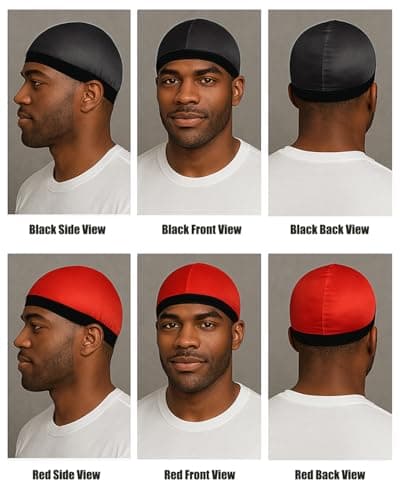 2PCS Silky Stocking Wave Cap for Men, Good Compression Over Durag (Red+Black) - Thumbnail 2