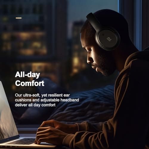 Calmbee Bluetooth Headphones, Hybrid Active Noise Cancelling Wireless Headphones Over Ear with Microphone, Up to 140H Playtime, Transparency Mode, Deep Bass, Clear Calls, Comfort fit for Travel, Home - Thumbnail 6