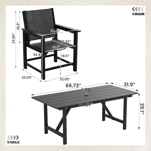 UDPATIO HDPE Patio Dining Set, Heavy Duty Extra-Wide Outdoor Table and Chairs with 360 lb Load Capacity, Easy to Assembly, All-Weather Seating for Patio, Pool, Garden, Backyard - Thumbnail 2