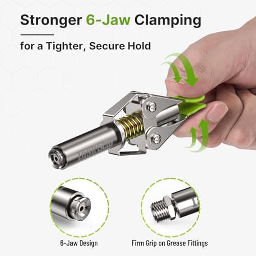 TaskStar 12000 PSI Grease Gun Coupler: 2025 Upgrade with Quick-Release Design & 6-Jaw Secure Lock, Compatible with All Grease Guns, Grease Tips Built for Easy Greasing Tractors, Trucks & Equipment - Thumbnail 6