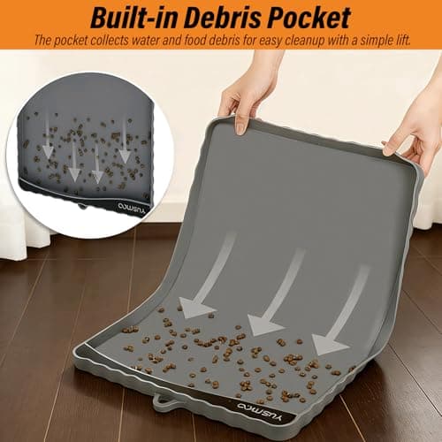 YUSMOO Dog Food Mat 20" x 15", Waterproof Silicone Pet Feeding Mat with Raised Edge & Residue Pocket, Non-Slip Bowl Mat for Dog Cat Food and Water, Easy to Clean Floor Protector - Thumbnail 6
