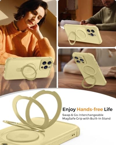 MOCCA Design for iPhone 15 Pro Case with Magnetic Invisible Stand [Full Camera Protection] [Compatible with Magsafe] Military Drop Shockproof Translucent Matte Phone Case Cover 6.1",Creamy Yellow - Thumbnail 4