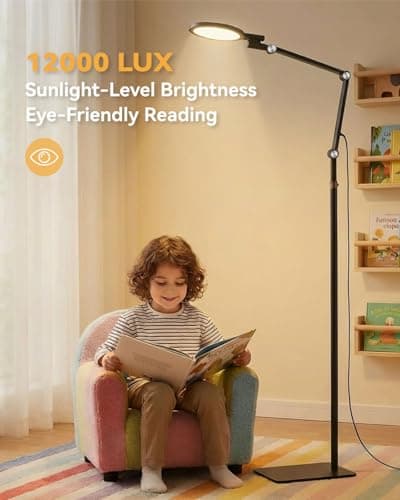 Sun Lamp 12000 Lux Full Spectrum Daylight Therapy Floor Lamp with 670nm Red Light Therapy and Monitor Mount 6-in-1 Modes 9 Color Temperatures 10 Brightness Magnetic Remote 43-68.5 Adjustable UV-Free - Thumbnail 4