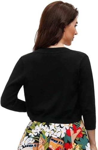 Belle Poque Womens Petite 3/4 Sleeve Black Bolero Jackets for Evening Dresses (Pure Black XS) - Thumbnail 5