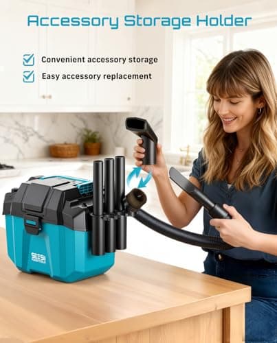 Seesii Cordless Shop Vac Wet and Dry, 2.6 Gallon Small Shop Vac with Accessory Storage Holder, 2 x 4.0Ah Batteries, 3-in-1 Wet Dry Vacuum with HEPA Filter, Strap, Ideal for Garage, Car, Workshop - Thumbnail 2