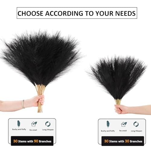 Black Faux Pampas Grass Extra Full, 24'' Tall 30 Stems with 90 Branches Artificial Pampas Grass Boho Decor, Artificial Flower Arrangements for Wedding Centerpieces, Vase Filler - Thumbnail 6