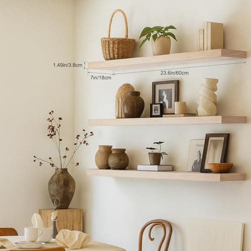 Mifurn Floating Shelves for Wall, Bathroom Shelves Over Toilet, Wall Shelves & Book Shelf for Room, Hanging Shelf, Modern Wooden Mounted Floating Shelves, 24x7x1.5 in (Oak, Set of 3) - Thumbnail 4