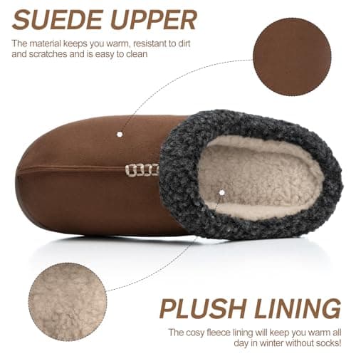 GOEWY House Slippers for Men with Memory Foam Indoor Outdoor Moccasin House Shoes Warm Slip On with Non-Slip Sole Gifts For Men Him Dad Coffee 9 10 - Thumbnail 3